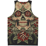 Skull And Roses Tattoo Print Men's Tank Top