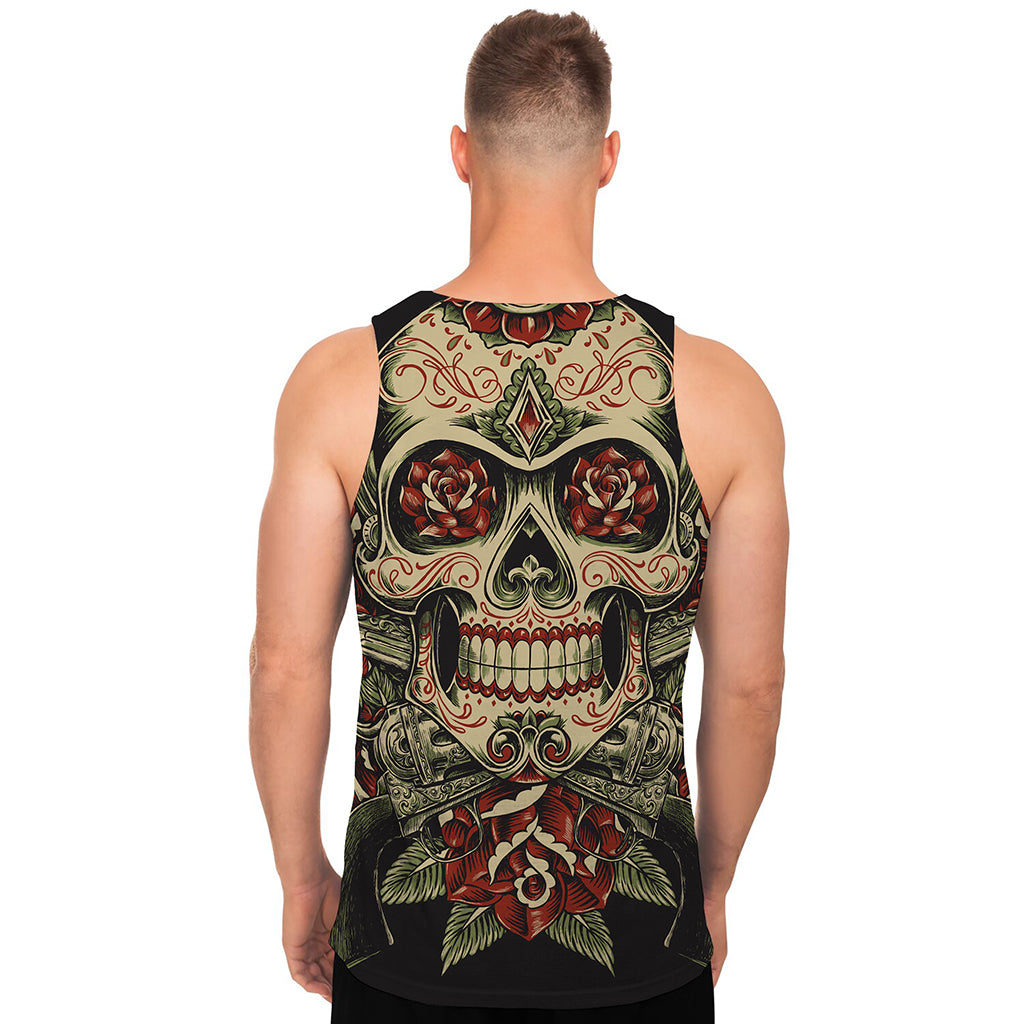Skull And Roses Tattoo Print Men's Tank Top