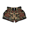 Skull And Roses Tattoo Print Muay Thai Boxing Shorts