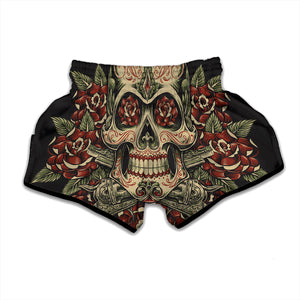 Skull And Roses Tattoo Print Muay Thai Boxing Shorts