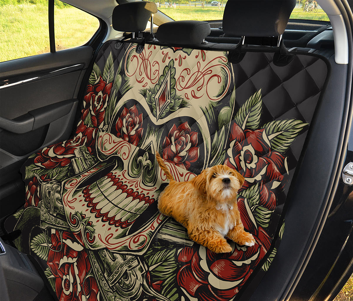 Skull And Roses Tattoo Print Pet Car Back Seat Cover