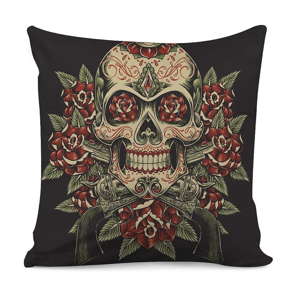 Skull And Roses Tattoo Print Pillow Cover