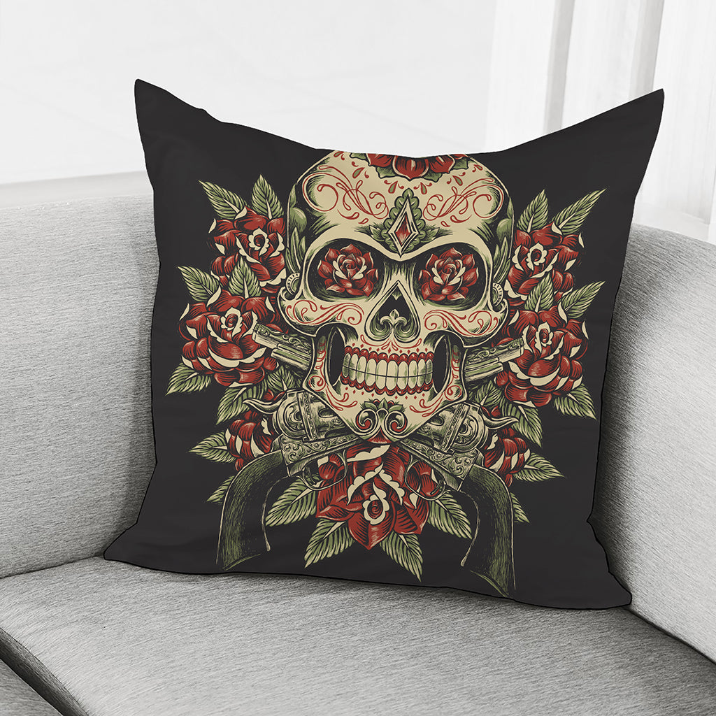 Skull And Roses Tattoo Print Pillow Cover