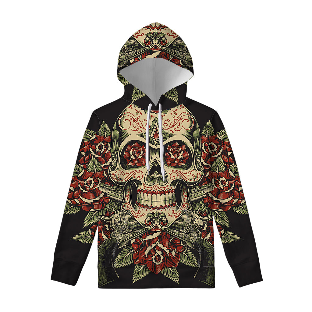 Skull And Roses Tattoo Print Pullover Hoodie