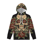 Skull And Roses Tattoo Print Pullover Hoodie