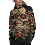 Skull And Roses Tattoo Print Pullover Hoodie