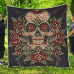 Skull And Roses Tattoo Print Quilt