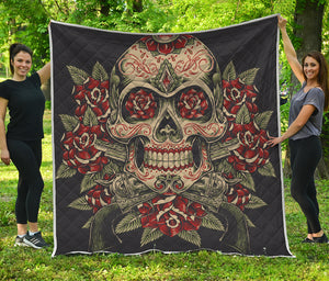 Skull And Roses Tattoo Print Quilt