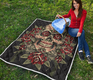 Skull And Roses Tattoo Print Quilt