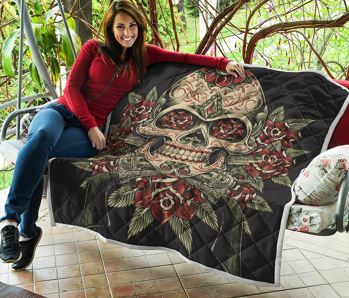 Skull And Roses Tattoo Print Quilt