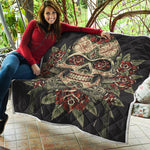 Skull And Roses Tattoo Print Quilt