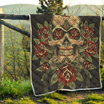 Skull And Roses Tattoo Print Quilt