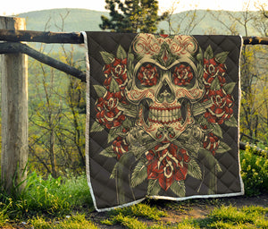 Skull And Roses Tattoo Print Quilt