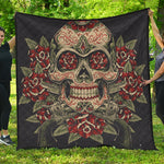 Skull And Roses Tattoo Print Quilt