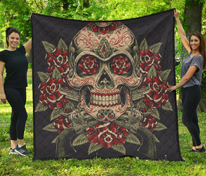 Skull And Roses Tattoo Print Quilt