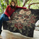 Skull And Roses Tattoo Print Quilt