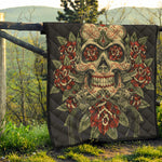 Skull And Roses Tattoo Print Quilt