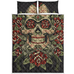 Skull And Roses Tattoo Print Quilt Bed Set