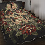 Skull And Roses Tattoo Print Quilt Bed Set