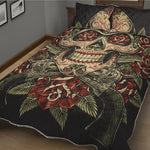 Skull And Roses Tattoo Print Quilt Bed Set