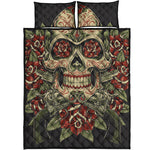 Skull And Roses Tattoo Print Quilt Bed Set