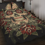 Skull And Roses Tattoo Print Quilt Bed Set