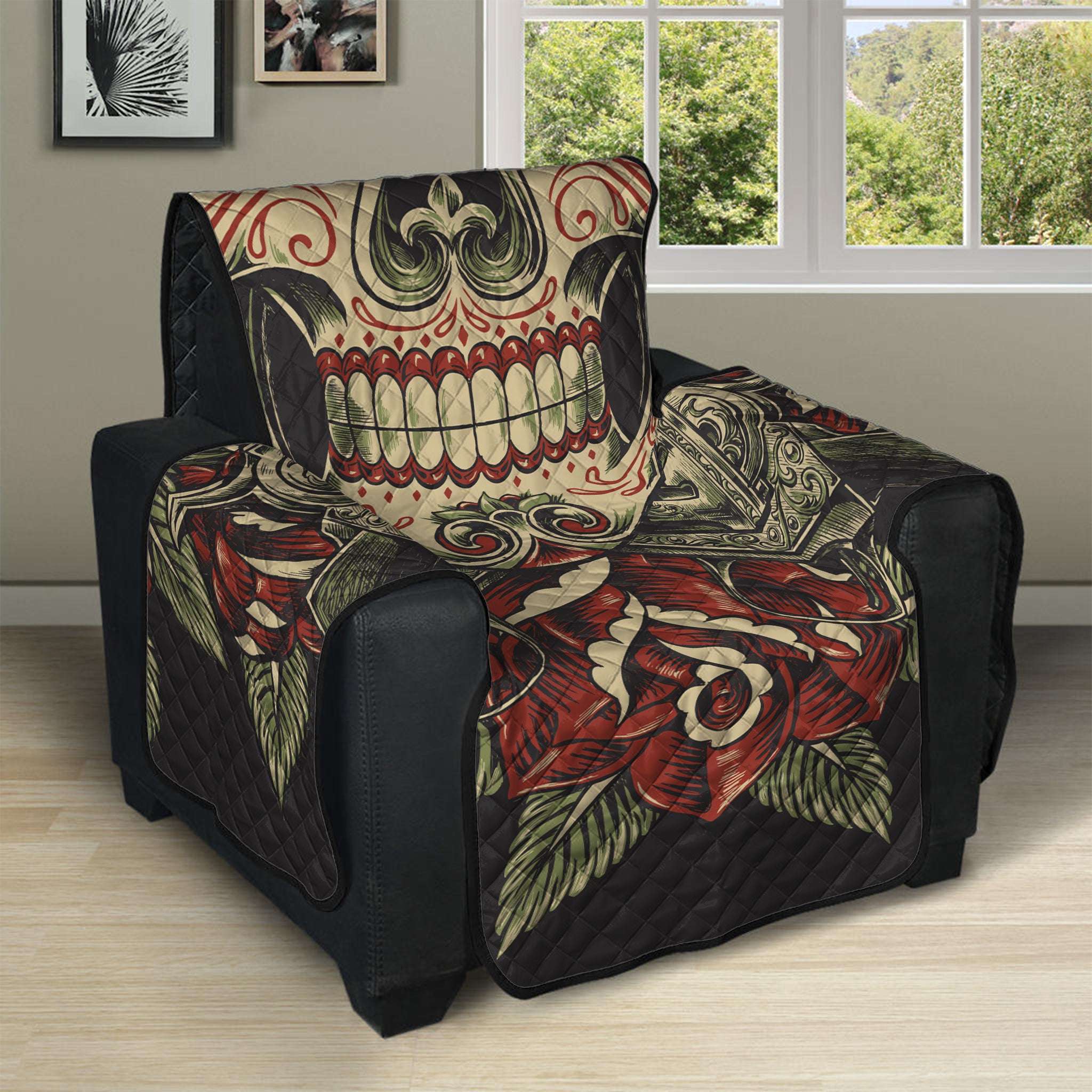 Skull And Roses Tattoo Print Recliner Protector