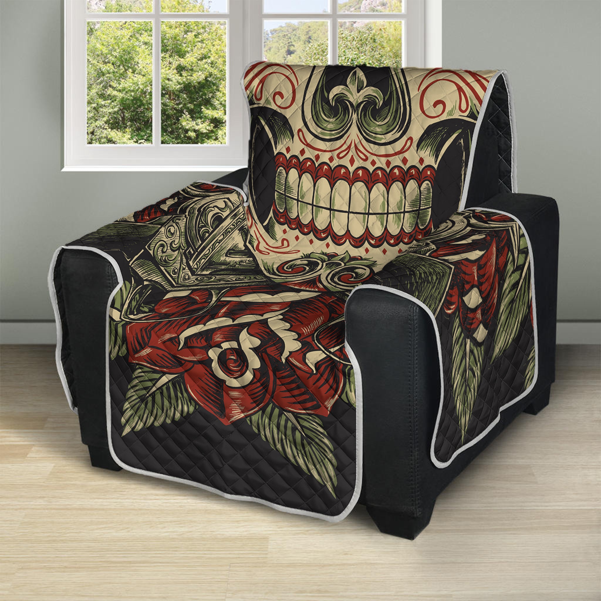 Skull And Roses Tattoo Print Recliner Protector