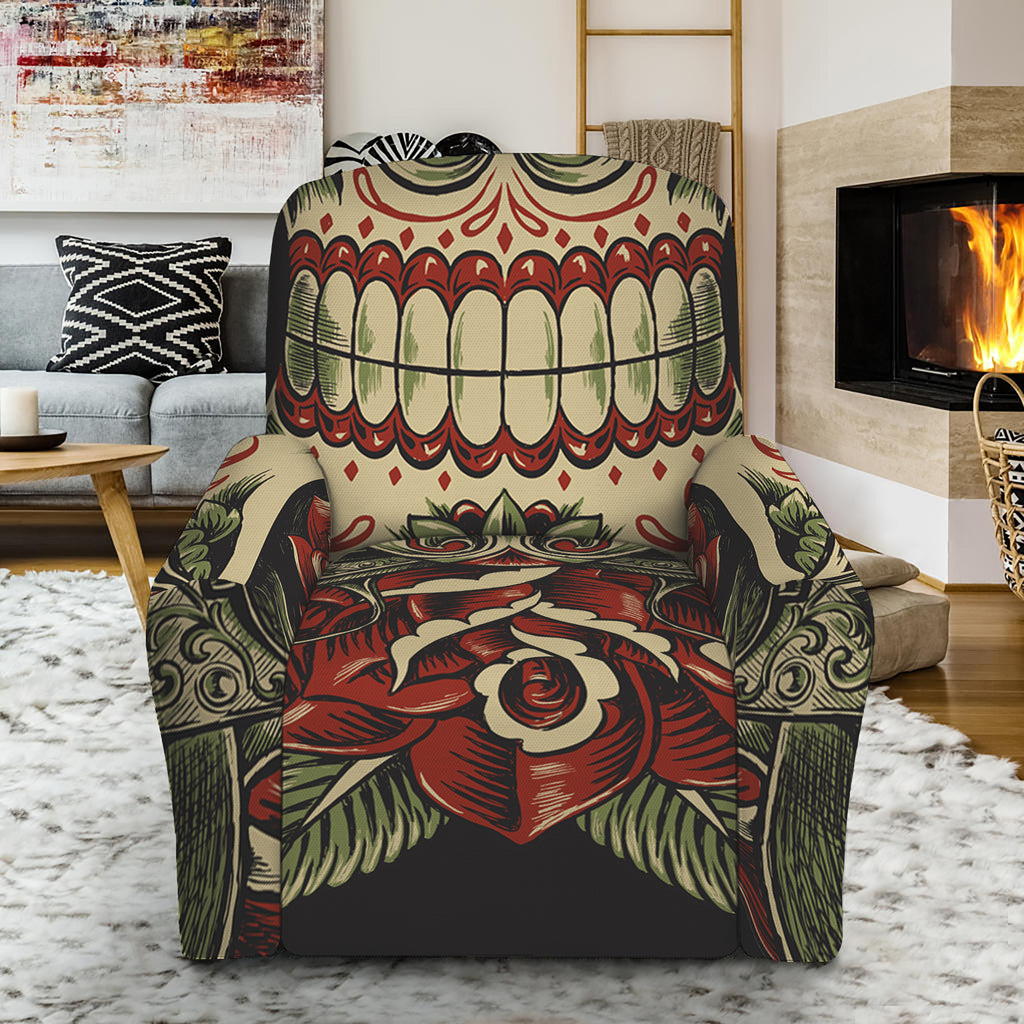 Skull And Roses Tattoo Print Recliner Slipcover