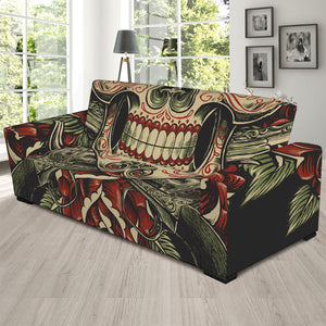 Skull And Roses Tattoo Print Sofa Slipcover