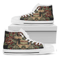 Skull And Roses Tattoo Print White High Top Sneakers