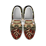 Skull And Roses Tattoo Print White Slip On Shoes