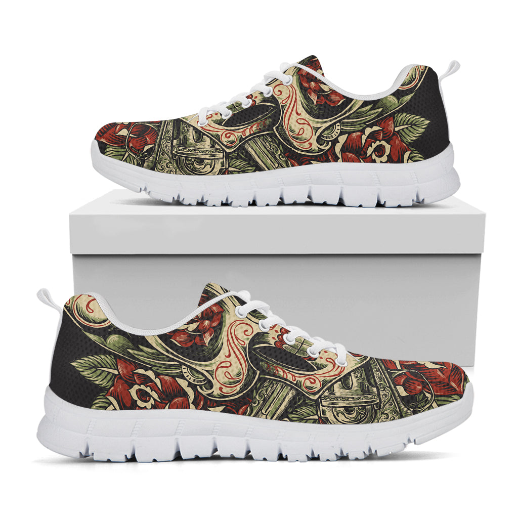 Skull And Roses Tattoo Print White Sneakers