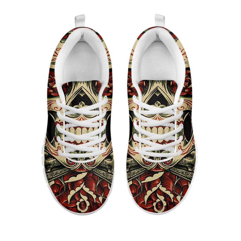 Skull And Roses Tattoo Print White Sneakers