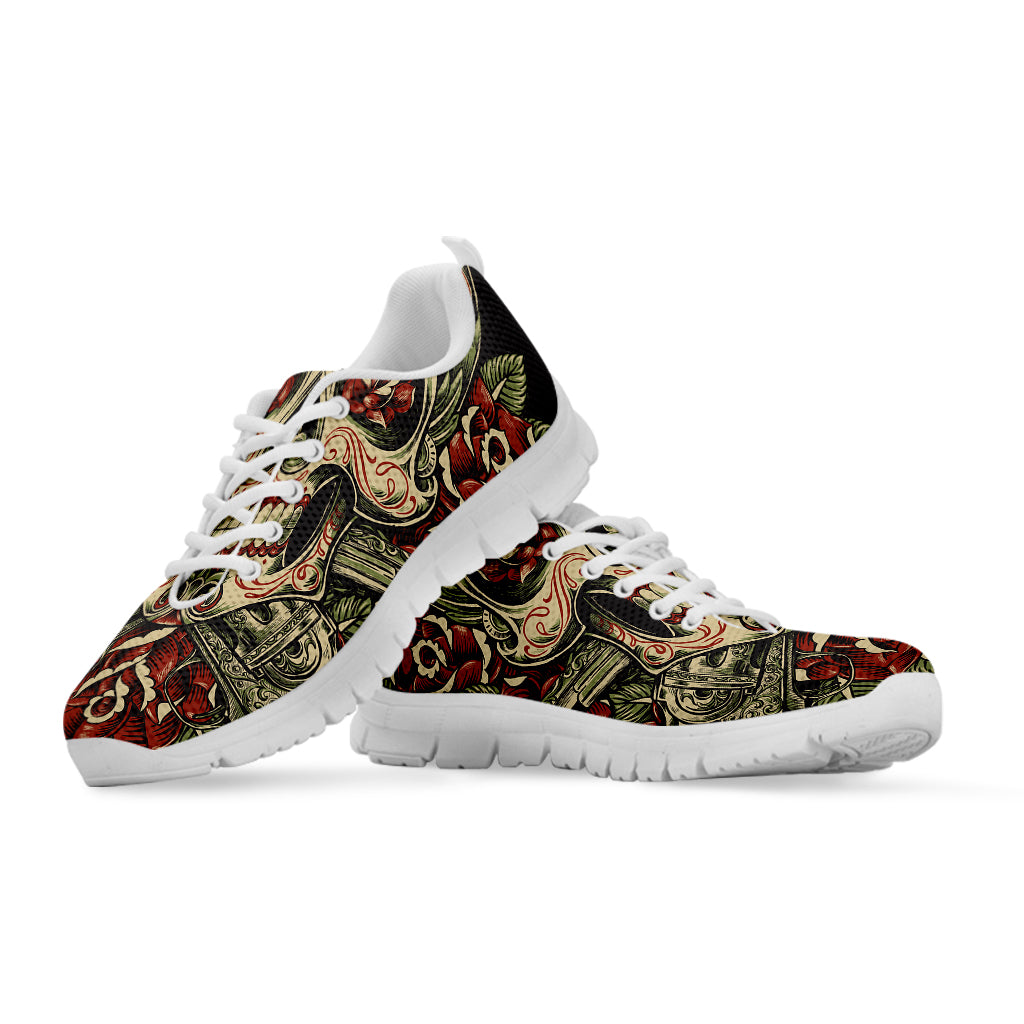 Skull And Roses Tattoo Print White Sneakers