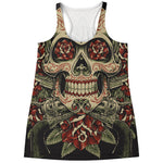 Skull And Roses Tattoo Print Women's Racerback Tank Top