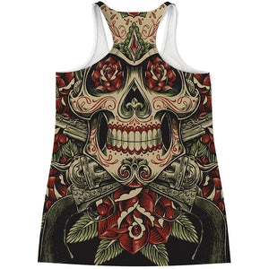 Skull And Roses Tattoo Print Women's Racerback Tank Top