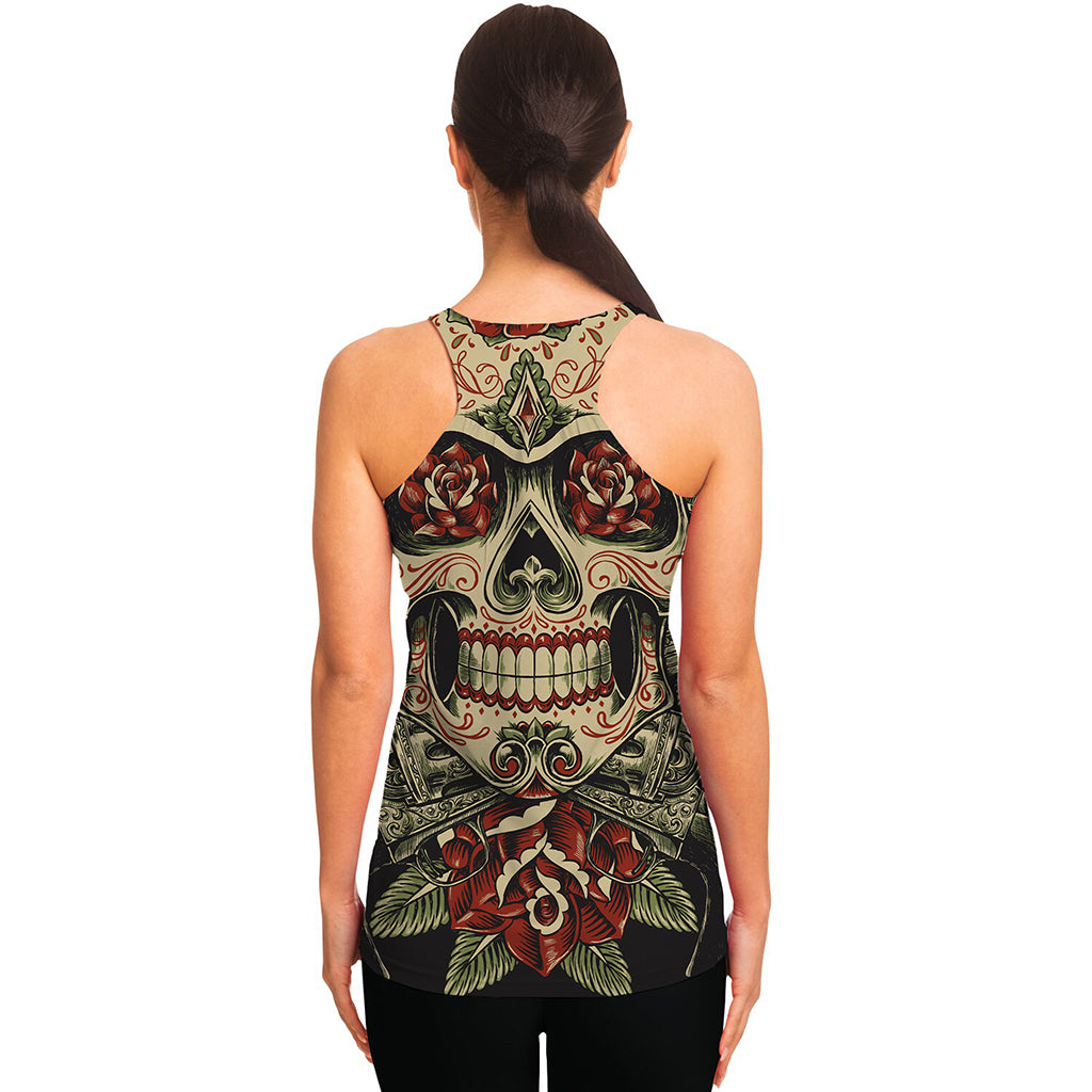 Skull And Roses Tattoo Print Women's Racerback Tank Top