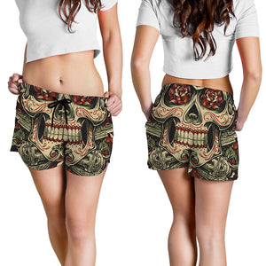 Skull And Roses Tattoo Print Women's Shorts
