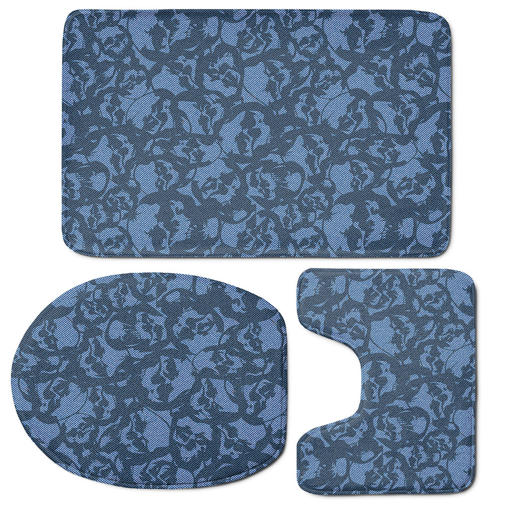 Skull Denim Jeans Pattern Print 3 Piece Bath Mat Set