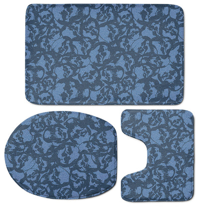 Skull Denim Jeans Pattern Print 3 Piece Bath Mat Set