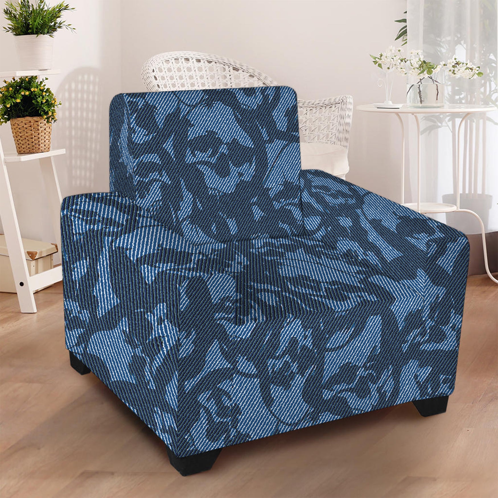 Skull Denim Jeans Pattern Print Armchair Slipcover