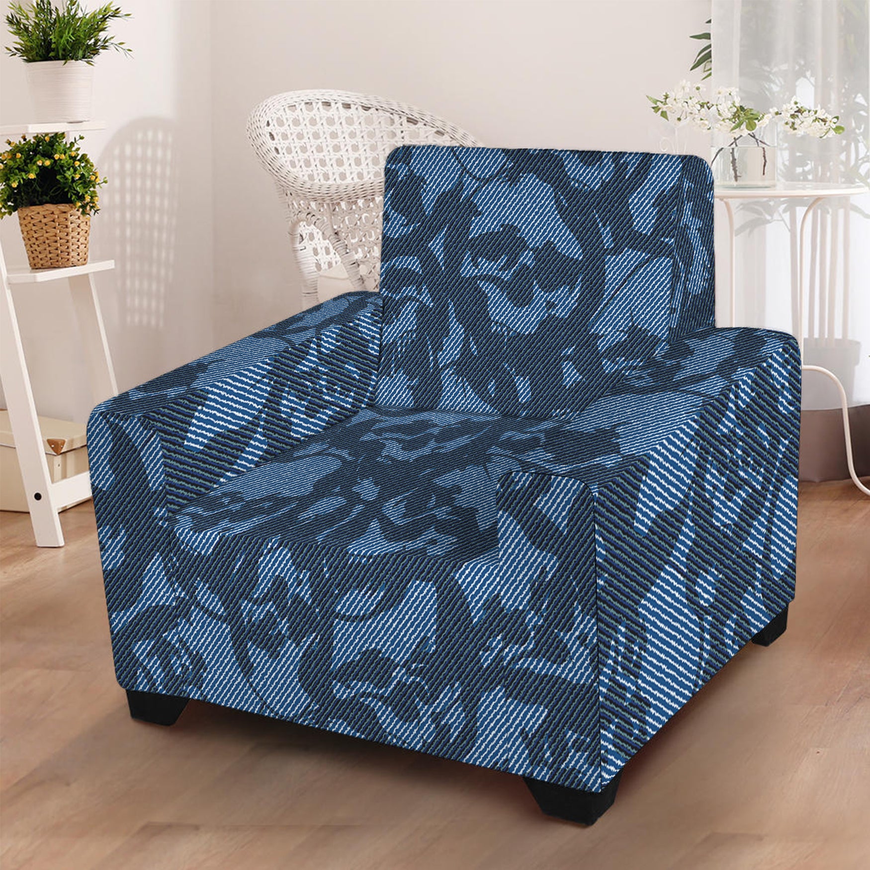 Skull Denim Jeans Pattern Print Armchair Slipcover