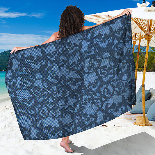 Skull Denim Jeans Pattern Print Beach Sarong Wrap