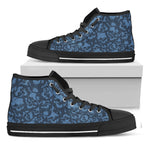 Skull Denim Jeans Pattern Print Black High Top Shoes