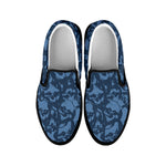 Skull Denim Jeans Pattern Print Black Slip On Shoes