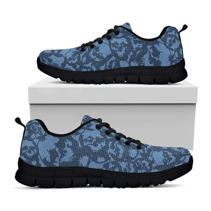 Skull Denim Jeans Pattern Print Black Sneakers