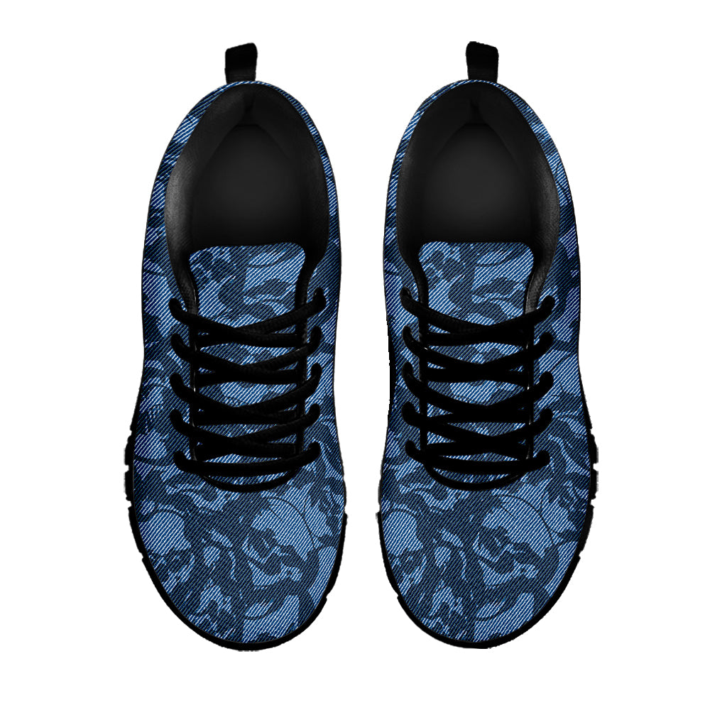Skull Denim Jeans Pattern Print Black Sneakers
