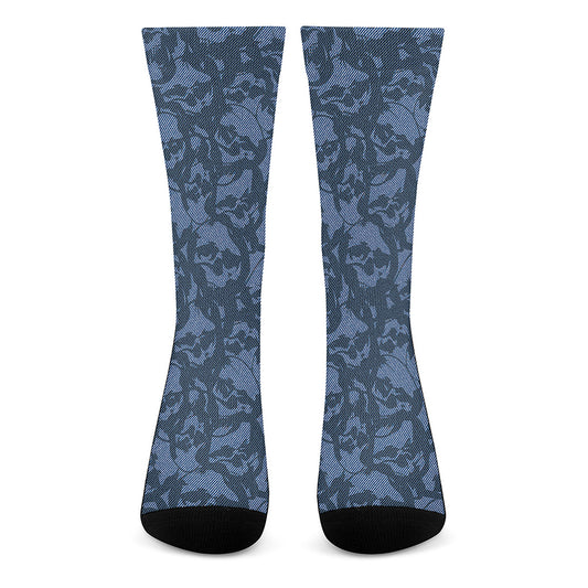 Skull Denim Jeans Pattern Print Crew Socks