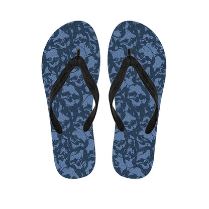 Skull Denim Jeans Pattern Print Flip Flops